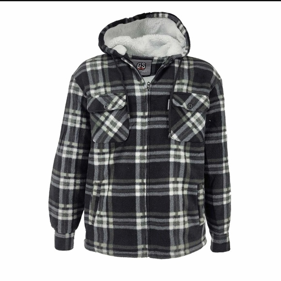 Other - Mens Padded Hooded Sherpa Fur Lined Lumberjack Flannel Work Jacket Warm Thick